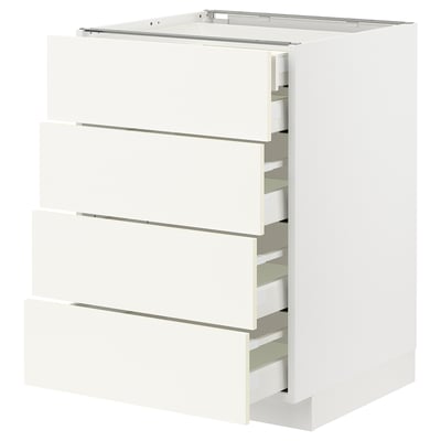 METOD / MAXIMERA Benkeskap 4 fr/2 l/3 m skuff, hvit/Vallstena hvit, 60x60 cm