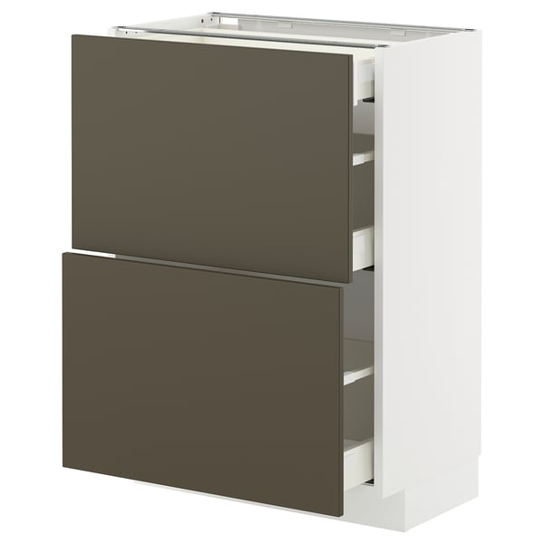 METOD / MAXIMERA Benkeskap med 2 fronter/3 skuffer, hvit/Havstorp brunbeige, 60x37 cm