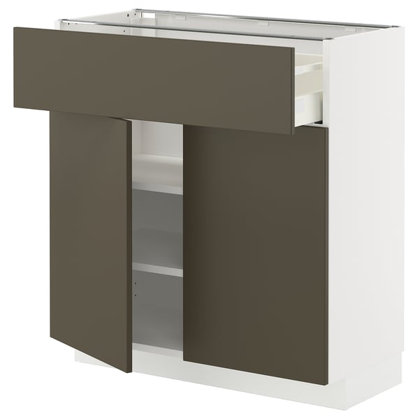 METOD / MAXIMERA Benkeskap med skuff/2 dører, hvit/Havstorp brunbeige, 80x37 cm