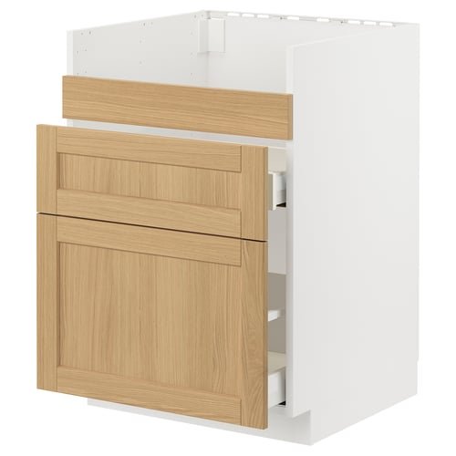 METOD / MAXIMERA Benkeskap til HAVSEN/3 front/2 sk, hvit/Forsbacka eik, 60x60 cm