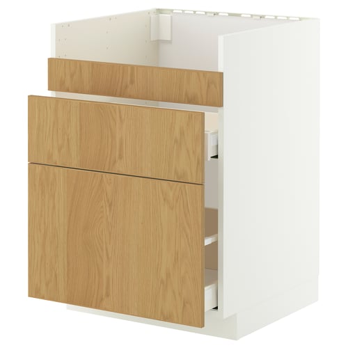 METOD / MAXIMERA Benkeskap til HAVSEN/3 front/2 sk, hvit/Sinarp eikefiner, 60x60 cm