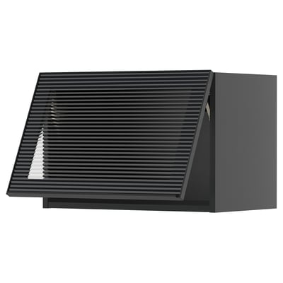 METOD Overskap horisontalt m vitrinedør, svartgrå/Hejsta antrasittriflet glass, 60x40 cm