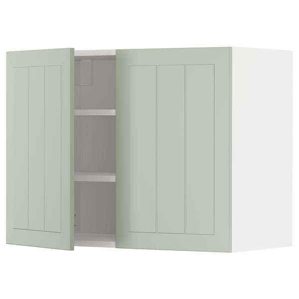 METOD Veggskap m hyller/2 dører, hvit/Stensund lys grønn, 80x60 cm