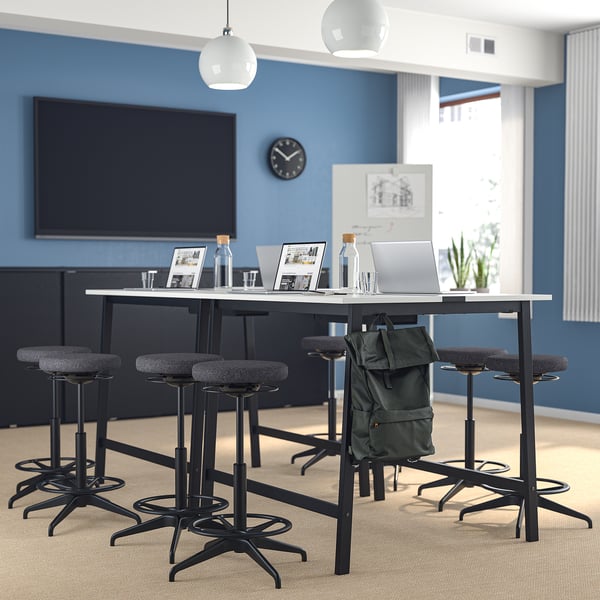 MITTZON Konferansebord, hvit/svart, 140x108x105 cm