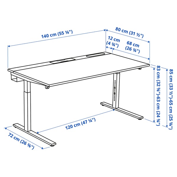 MITTZON Skrivebord, valnøttfiner/hvit, 140x80 cm