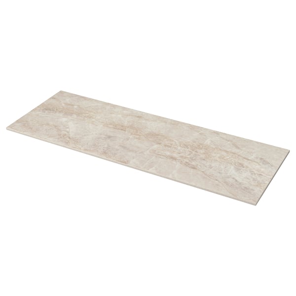 MÖCKLARP Spesialtilpasset benkeplate, polert beige/brun/marmormønstret høytrykksporselen, 1 m²x2.0 cm