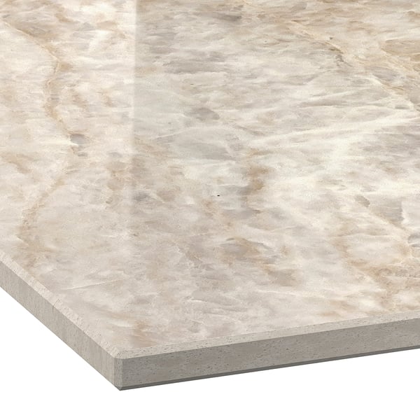 MÖCKLARP Spesialtilpasset benkeplate, polert beige/brun/marmormønstret høytrykksporselen, 1 m²x2.0 cm