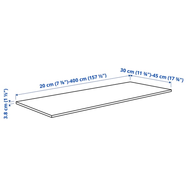PINNARP Spesialtilpasset benkeplate, ask/finer, 30-45x3.8 cm