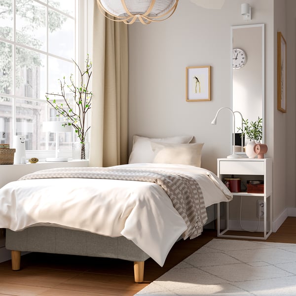 RENFJÄLLET Rammemadrass med pocketfjærer, inkludert bein medium/Tibbleby beige/grå, 80x200 cm