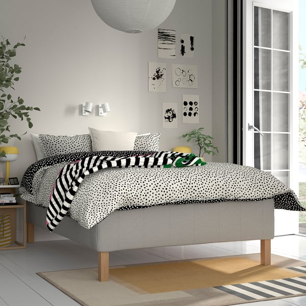 RISHÖJDEN Rammemadrass, pocketfjærer, 7 soner, inkludert bein og overmadrass medium/Knisa lys beige Norrsele, 120x200 cm