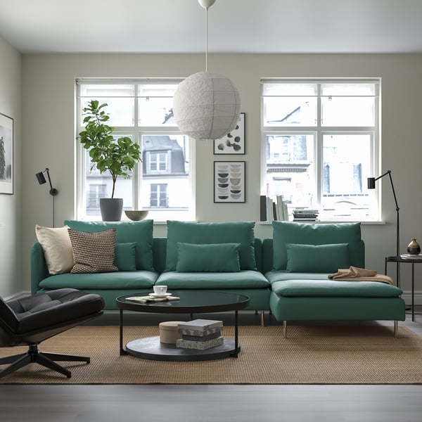 SÖDERHAMN 4-seters sofa med sjeselong, og åpen ende Kelinge/gråturkis