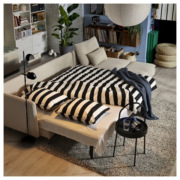SÖDERHAMN 4-seters sovesofa, med sjeselong med åpen ende/Fridtuna lys beige