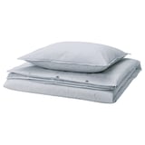 SOLFIBBLA Sengesett, 1 putevar, hvit blå/stripe, 150x200/50x60 cm