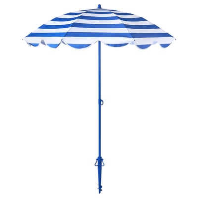 STRANDÖN Parasoll, blå/hvit, 140 cm