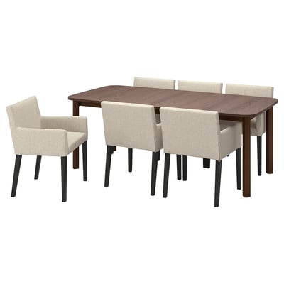 STRANDTORP / MÅRENÄS Bord og 6 stoler, brun/svart Gunnared beige, 150/205/260 cm