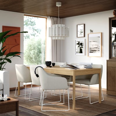 TONSTAD / TOSSBERG Bord og 6 stoler, eikefiner/Gunnared beige hvit, 200x85 cm