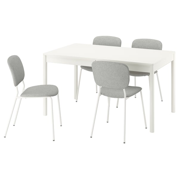 TONSTAD / VIHALS Bord og 4 stoler, offwhite/hvit Tibbleby beige/grå, 140/196x85 cm