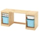 TROFAST Skrivebord oppbevaringsbokser/brett, hvitbeiset furu/hvit lys blå, 124x44x52 cm