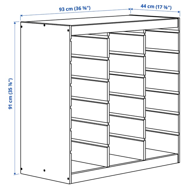TROFAST Stamme, hvitbeiset furu/romavdeler, 93x44x91 cm