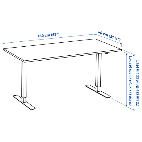TROTTEN Skrivebord hev/senk, hvit/antrasitt, 160x80 cm