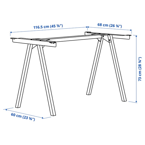 TROTTEN Understell for bordplate, antrasitt, 120x70x75 cm