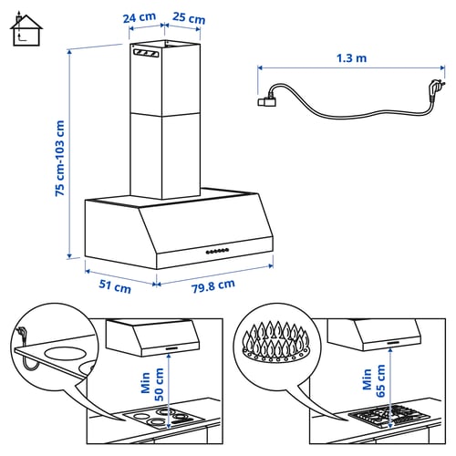 UPPFRISKANDE Veggmontert ventilator, rustfritt stålfarge, 80 cm