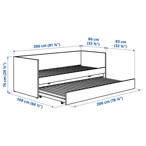 VIHALS Dagseng med underseng/2 madrasser, hvit/Vannareid fast, 80x200 cm