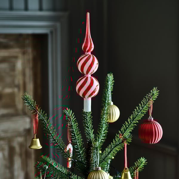 VINTERFINT Juletrespyd, glass rød/hvit, 28 cm