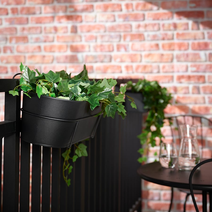 VITLÖK Blomsterkasse med holder, inne/ute svart, 56x20 cm IKEA