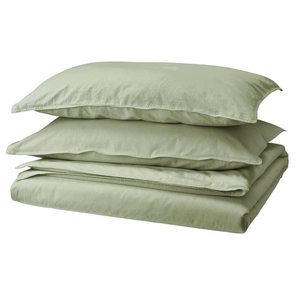 ÄNGSLILJA Duvet cover and 2 pillowcases, grey-green, 200x200/50x80 cm