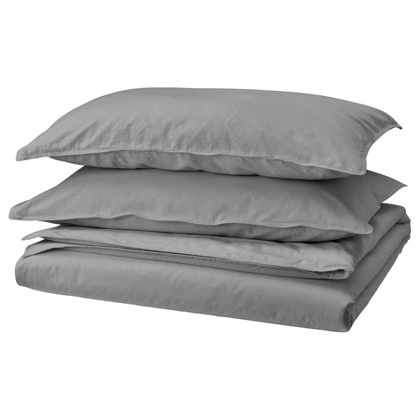 ÄNGSLILJA Duvet cover and 2 pillowcases, grey, 240x220/50x80 cm
