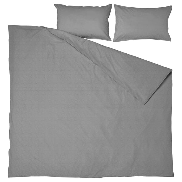ÄNGSLILJA Duvet cover and 2 pillowcases, grey, 240x220/50x80 cm