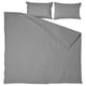 Grey cotton duvet cover & pillowcases, plain design, soft textured fabric.