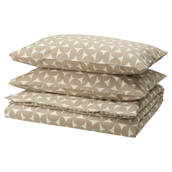 ÄNGSNEJLIKA Duvet cover and 2 pillowcases, grey-beige/off-white, 240x220/50x80 cm
