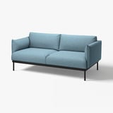 ÄPPLARYD blue sofa, modern, u-shaped, upholstered in recycled polyester, slim legs.