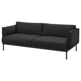 ÄPPLARYD black sofa. Dark grey, modern design with soft cushions, slim legs.