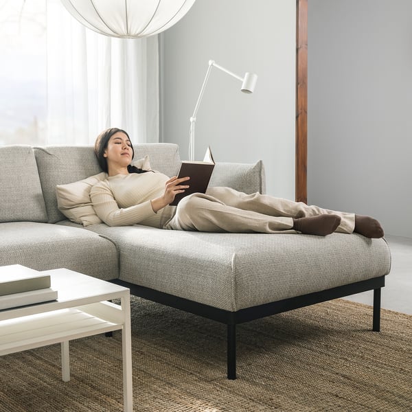 ÄPPLARYD 4-seat sofa with chaise longue, Lejde light grey