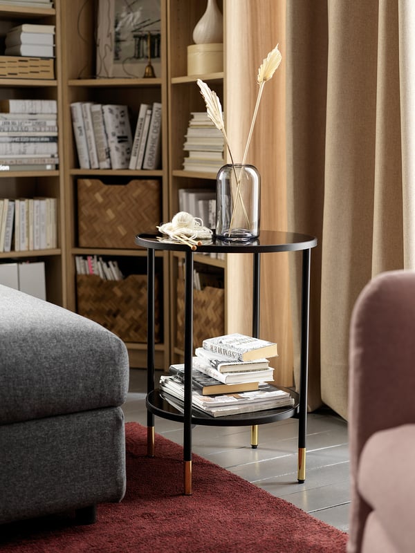 ÄSPERÖD Side table, black/glass black, 45 cm