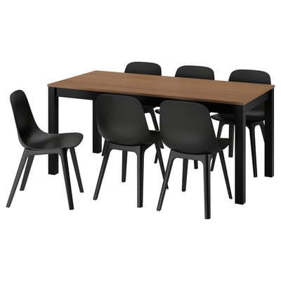 ÅLHULT / ODGER Table and 6 chairs, black/brown/anthracite, 170x80 cm