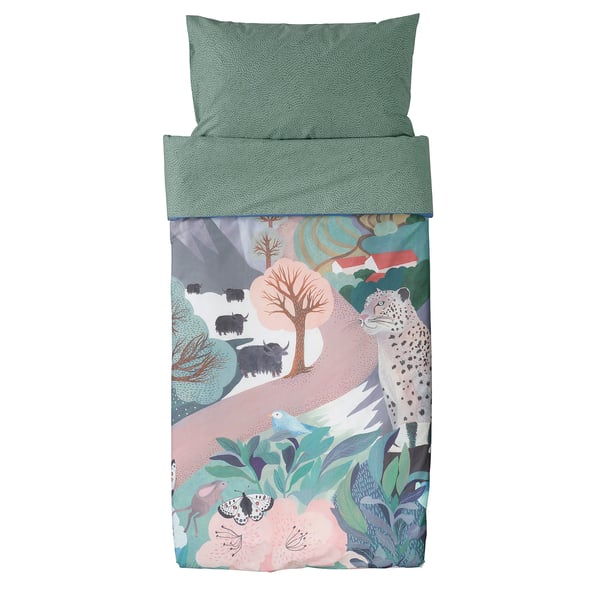 ALPTALL Duvet cover and pillowcase, blue green/The Himalayas, 150x200/50x80 cm