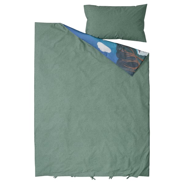 ALPTALL Duvet cover and pillowcase, blue green/The Himalayas, 150x200/50x80 cm