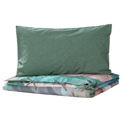 ALPTALL Duvet cover and pillowcase, blue green/The Himalayas, 150x200/50x80 cm