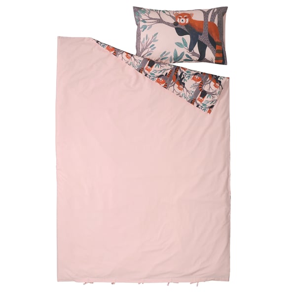ALPTALL Duvet cover and pillowcase, pink/red panda pattern, 150x200/50x80 cm