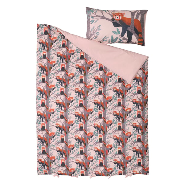 ALPTALL Duvet cover and pillowcase, pink/red panda pattern, 150x200/50x80 cm