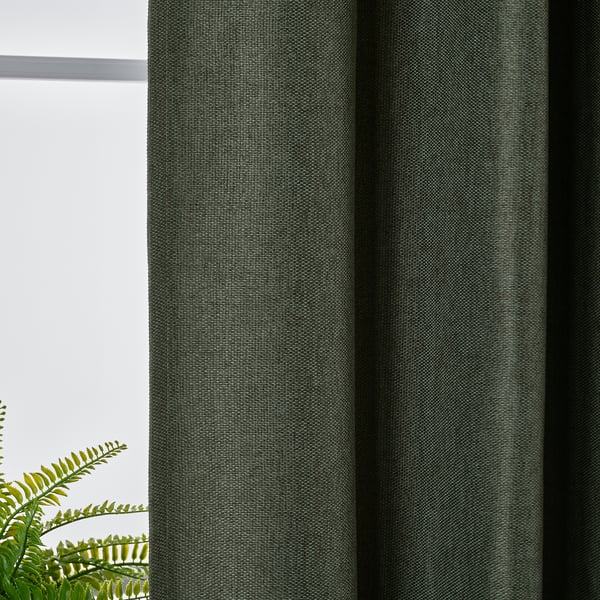 ANNAKAJSA Room darkening curtains, 1 pair, dark green/with heading tape, 145x250 cm
