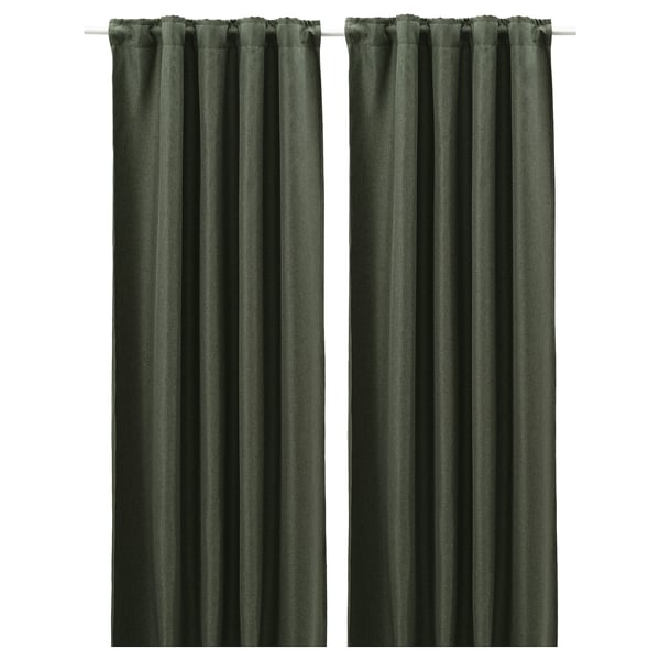 ANNAKAJSA Room darkening curtains, 1 pair, dark green/with heading tape, 145x250 cm