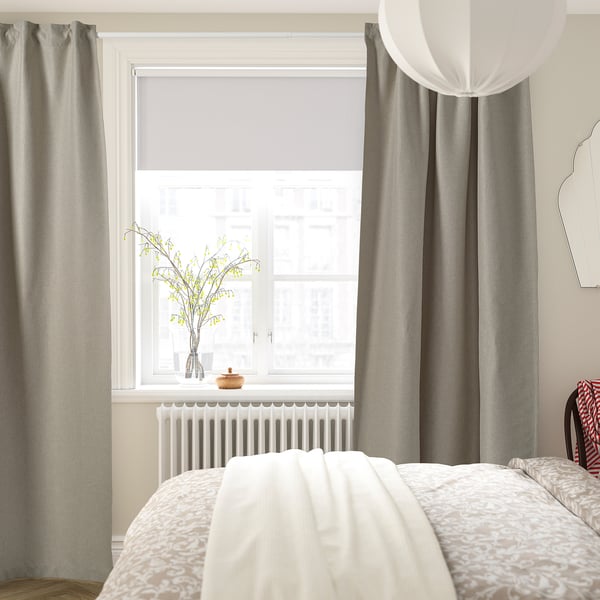 ANNAKAJSA Room darkening curtains, 1 pair, light grey/with heading tape, 145x250 cm