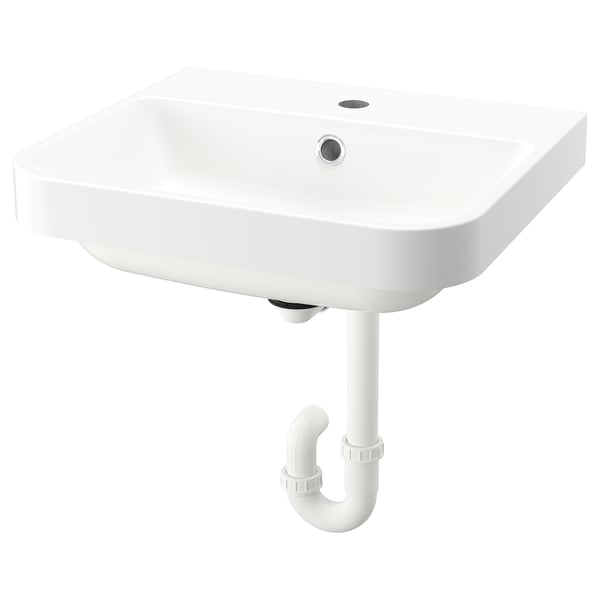BACKSJÖN Semi-recessed wash-basin w watr trp, white, 50x43 cm