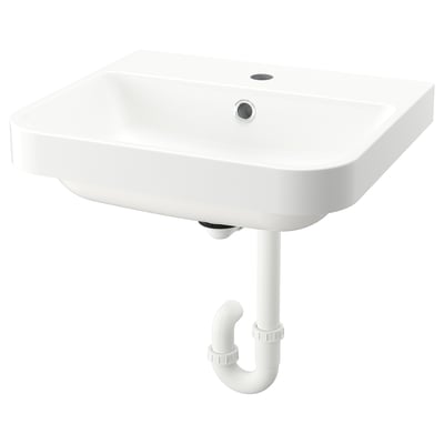 BACKSJÖN Semi-recessed wash-basin w watr trp, white, 50x43 cm