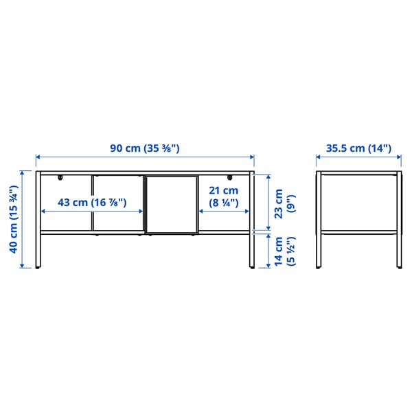 BAGGEBO TV bench, metal/white, 90x35x40 cm